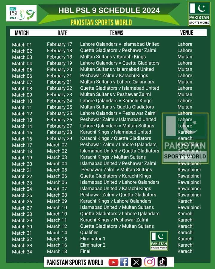 HBL PSL 9 Schedule 2024 Apps Review